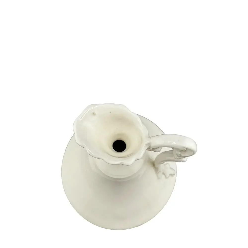 Vintage Czechoslovakian MCM White Olive Oil Pitcher Delicate Scrolled Handle